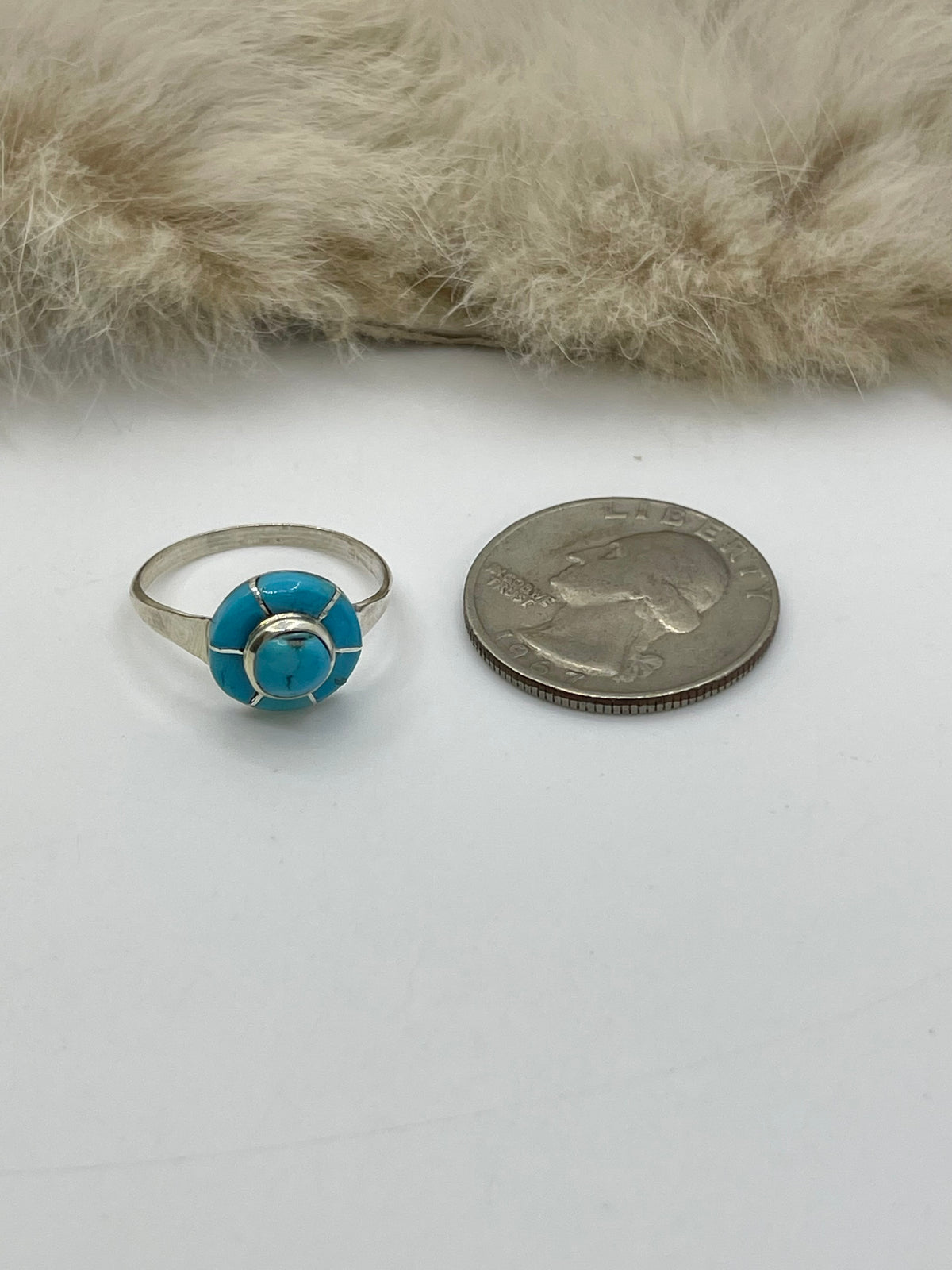 10.5 Turquoise Circle Inlay Ring by Valerie Benally, Navajo
