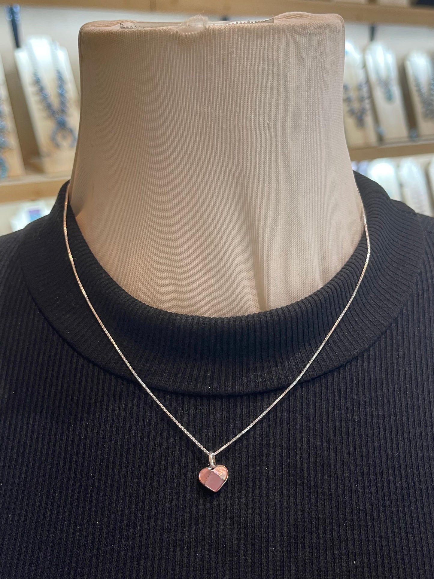 18" Pink Mop Heart Necklace By Linda Chavez, Zuni