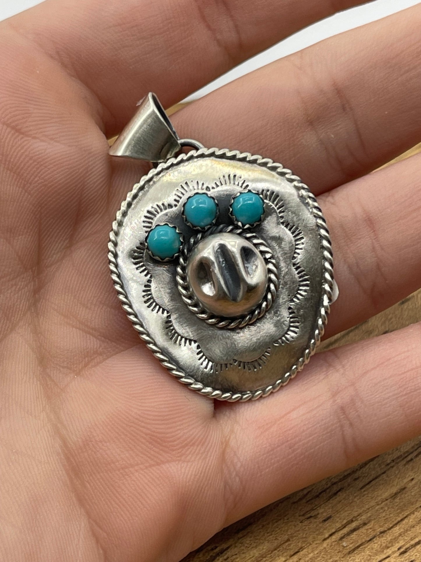 Turquoise Cowboy Hat Pendant by Bobby Platero, Navajo
