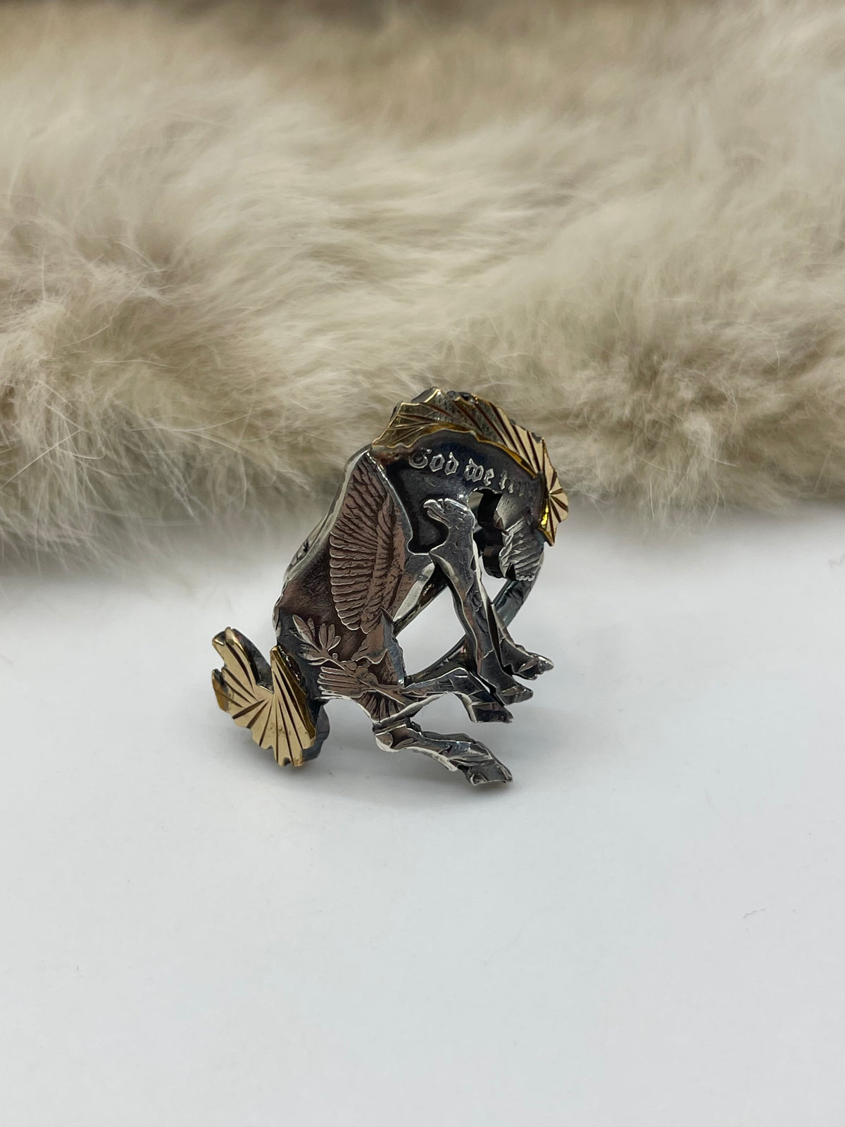 Adjustable 8.0-13.0 14k Gold Filled “In God We Trust” Bronc Riding Ring by Bad Bronc