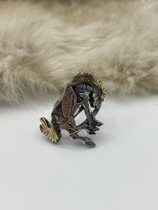 Adjustable 8.0-13.0 14k Gold Filled “In God We Trust” Bronc Riding Ring by Bad Bronc
