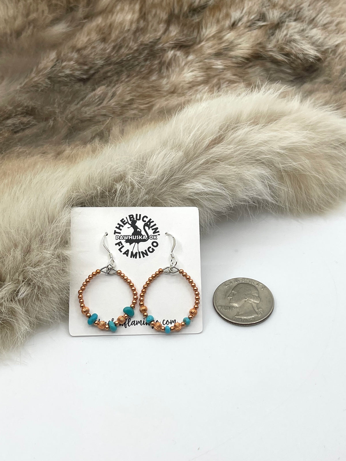 Copper & Turquoise Small Hoop Earrings by Lucinda Sardo, Navajo