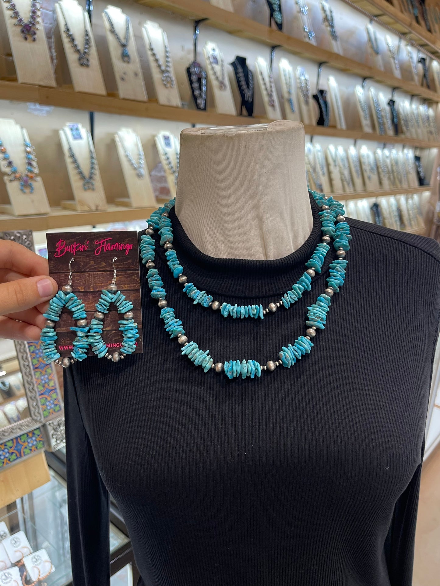 16” & 22” Double Strand Chunky Turquoise Necklace & Earring Set