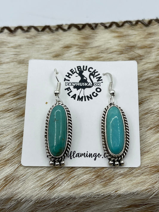 Kingman Turquoise Oval Dangle Earrings by Trish Largo, Navajo