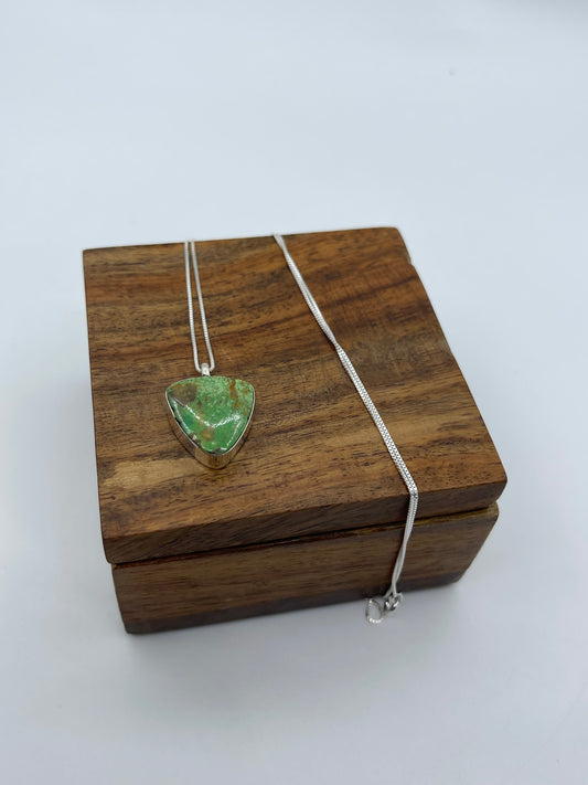 18” Green Gaspeite Single Stone Necklace by David Lopez, Navajo