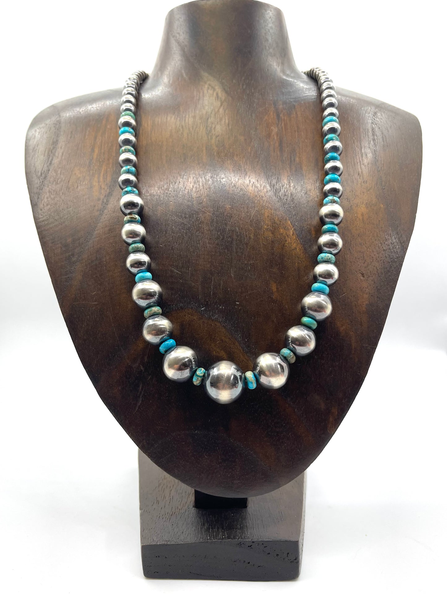 20" Graduated 5mm-16mm Navajo Style Pearls with Turquoise Spacer Beads