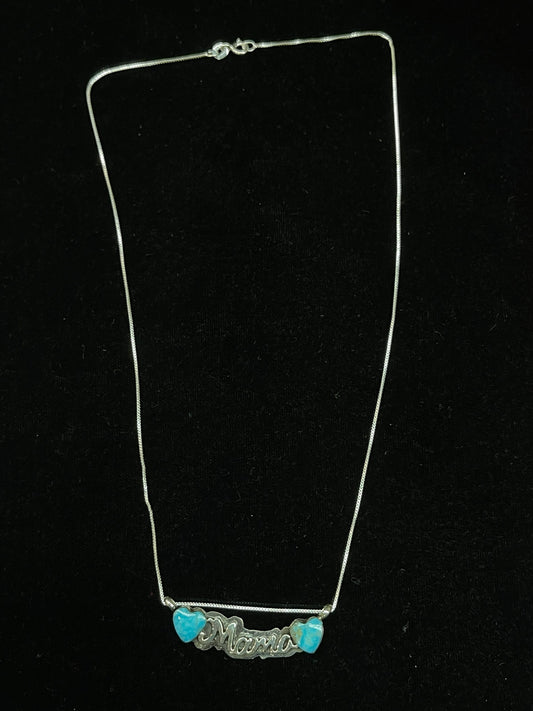 16" "Mama" Turquoise Heart Necklace by Runningbear