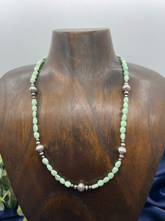 17" White Creek Turquoise with Stamped Hand Soldered Pearls Necklace