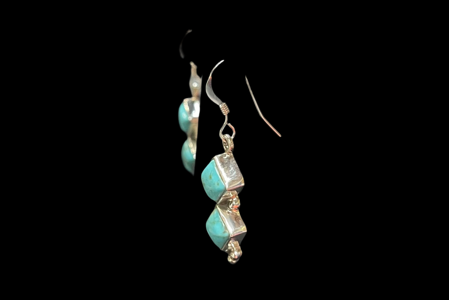 Two Stone Turquoise Hook Dangle Earring by Gary Shorty, Navajo