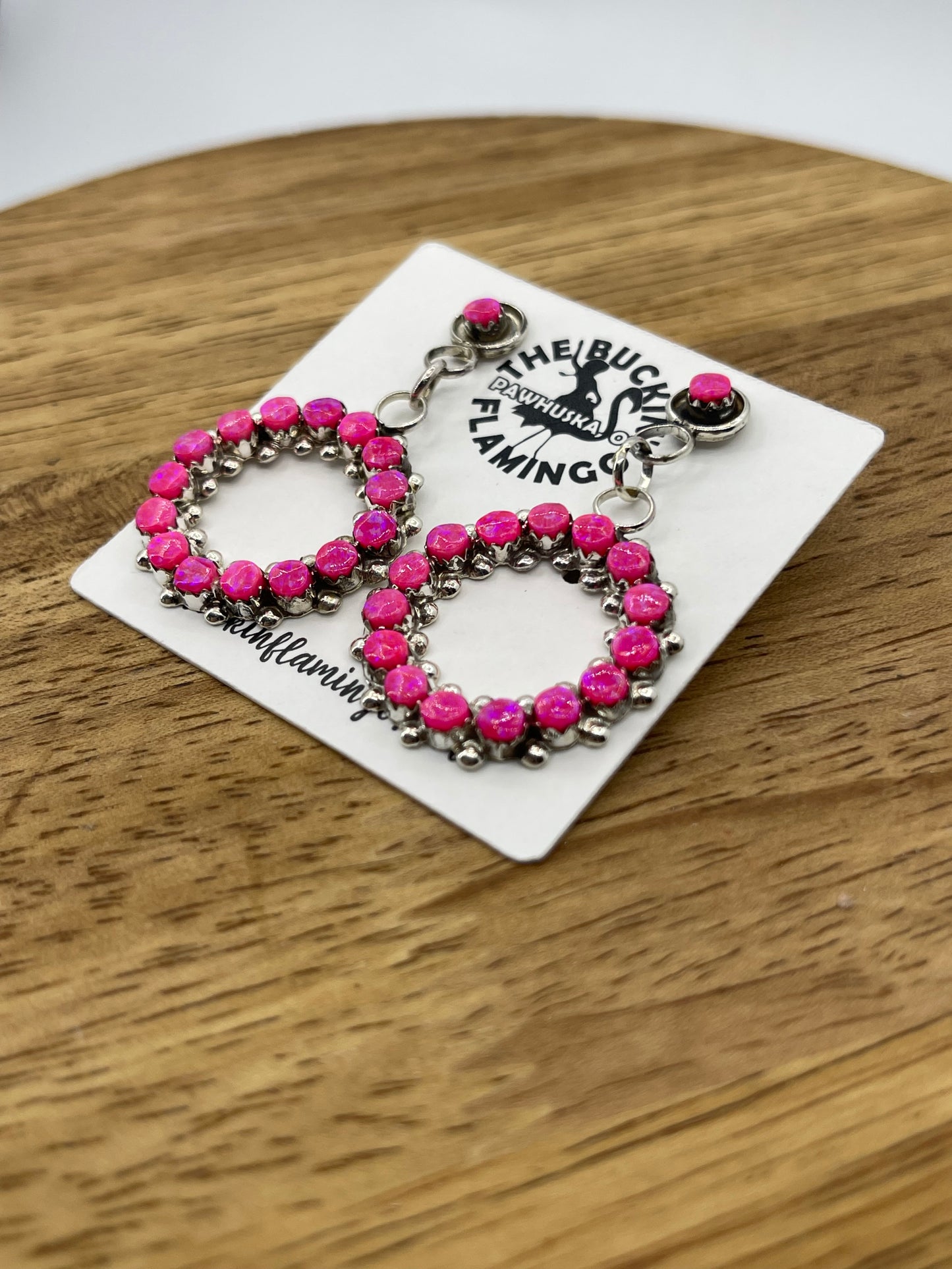 Hot Pink Opal Infinity Ring Post Dangle Earrings by Marlon Quam, Zuni