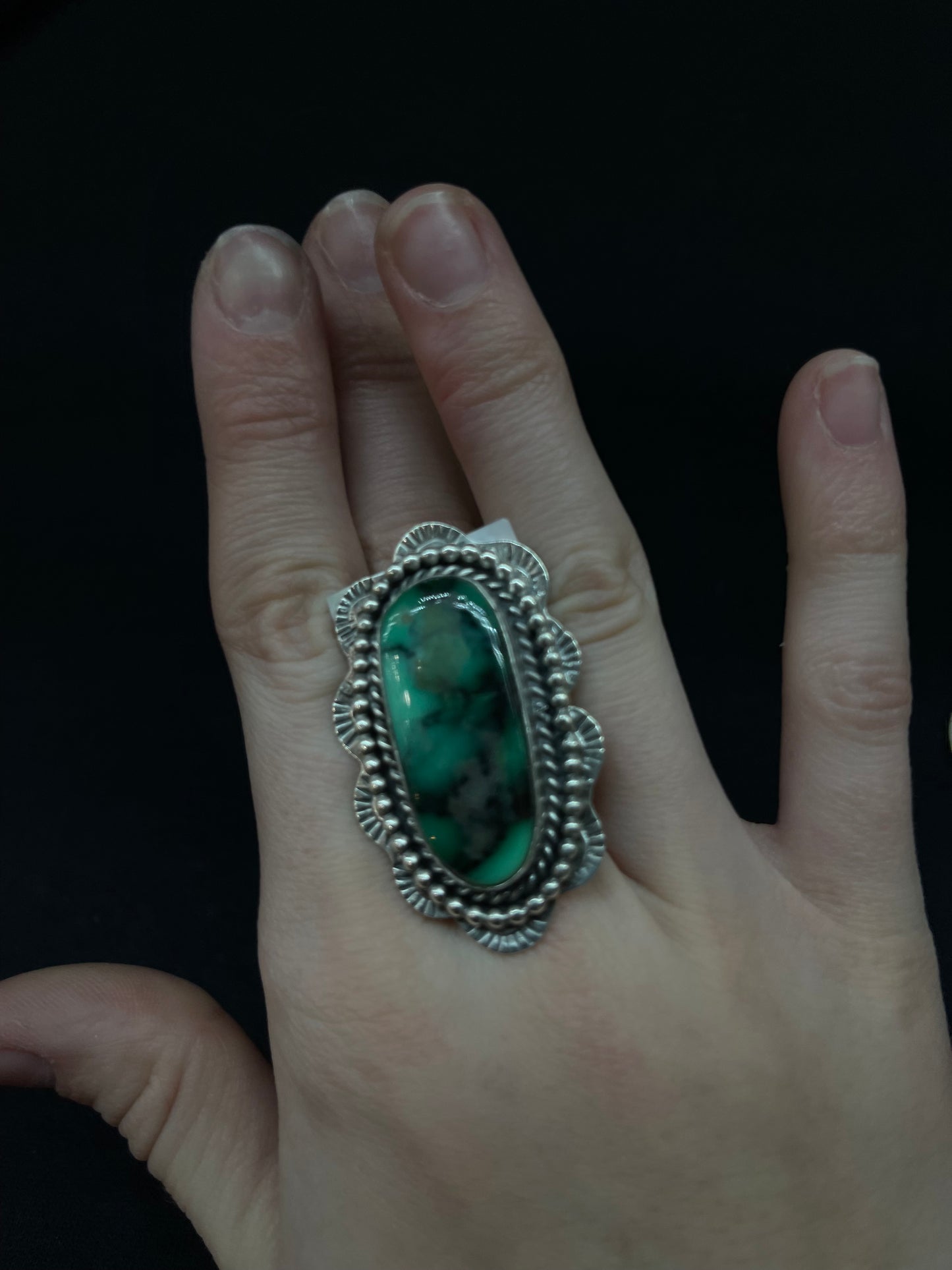 Adjustable Emerald Rose Turquoise Oval Ring by Zia