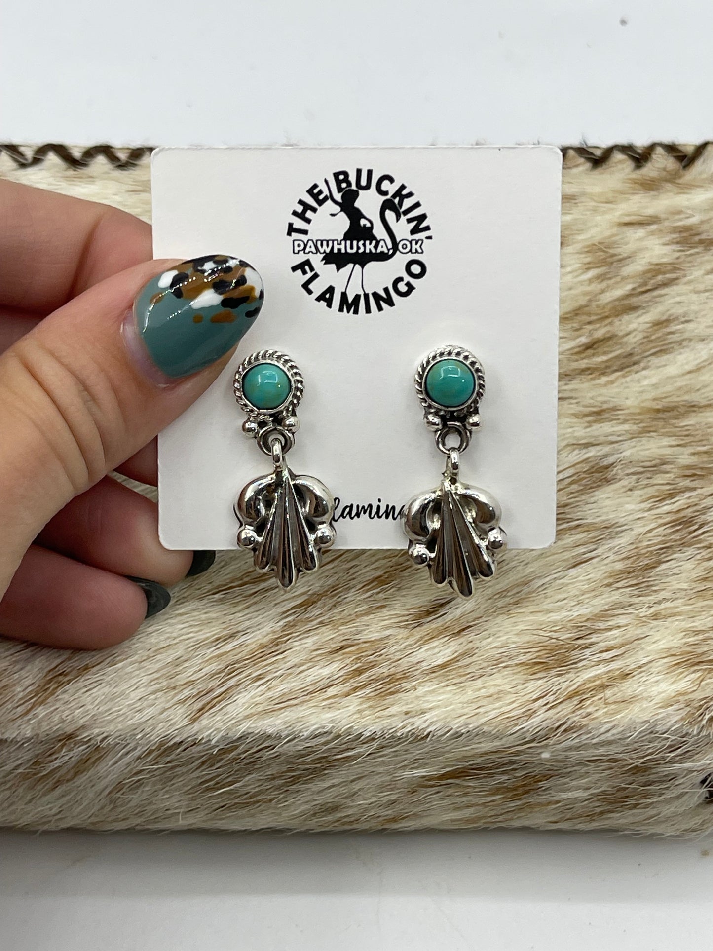 Turquoise Post Dangle Earrings by Verley Betone, Navajo