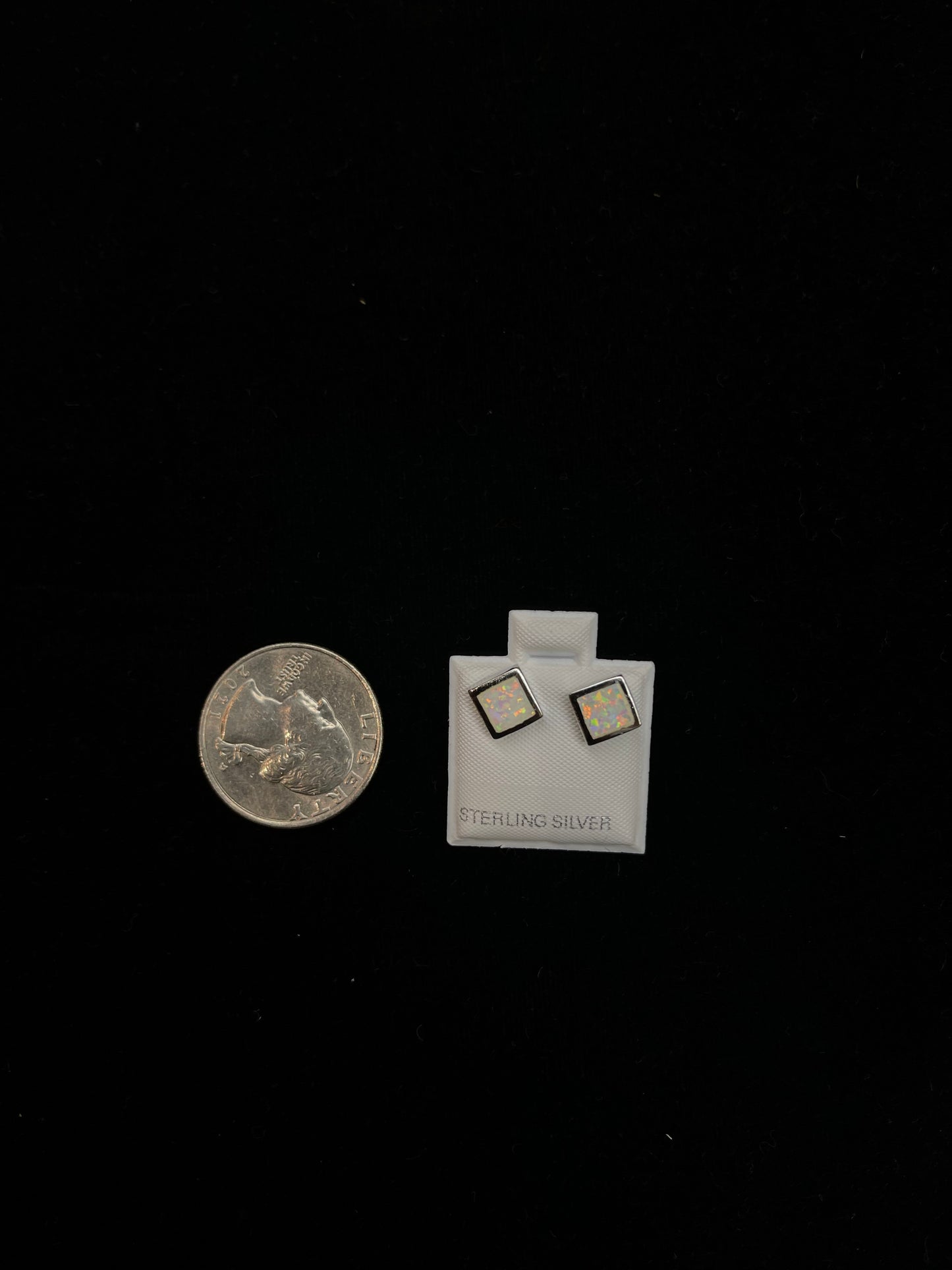 White Opal Square Post Earrings