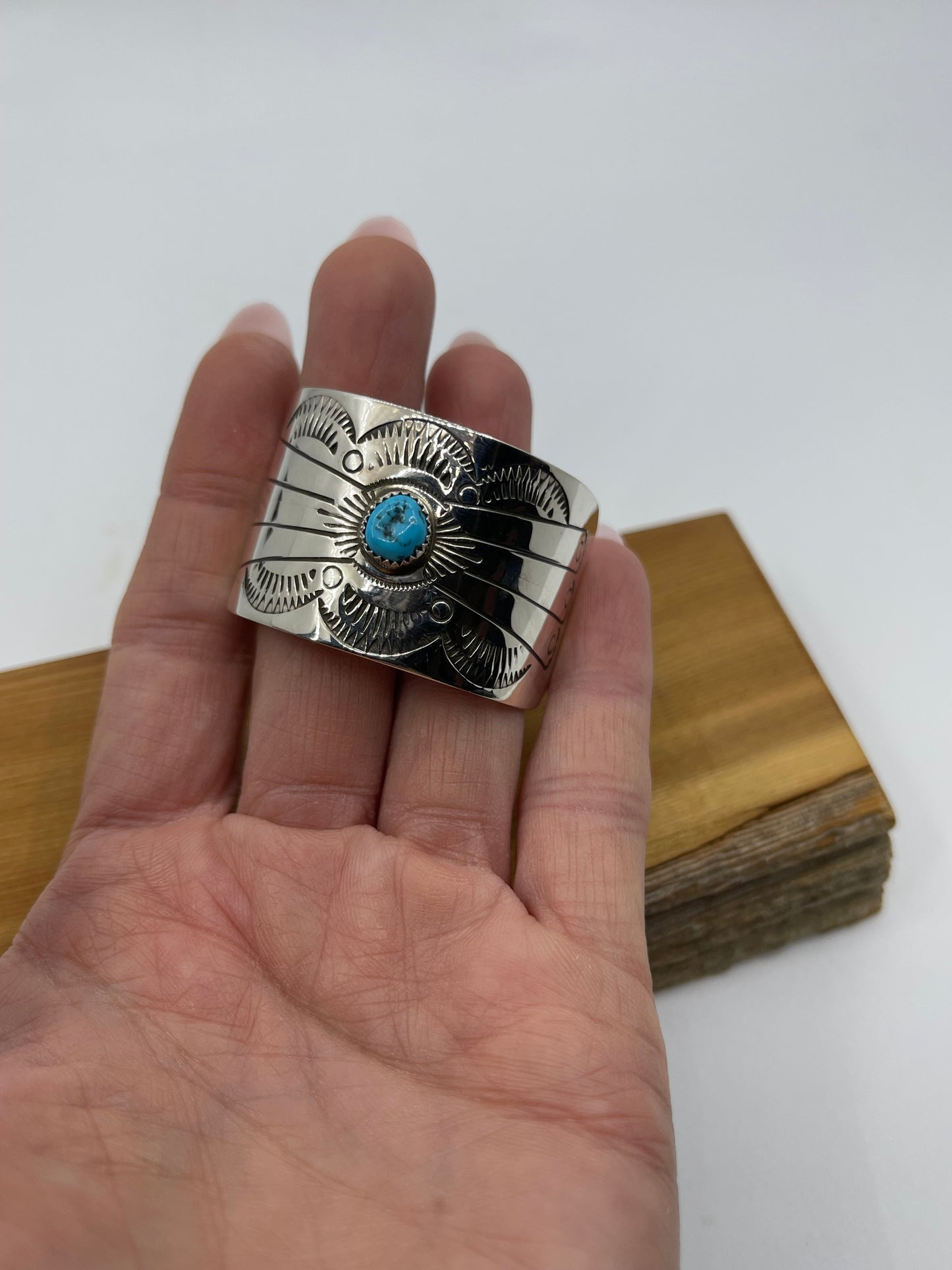 Turquoise Stamped Ponytail Barrette by Joann Silver, Navajo