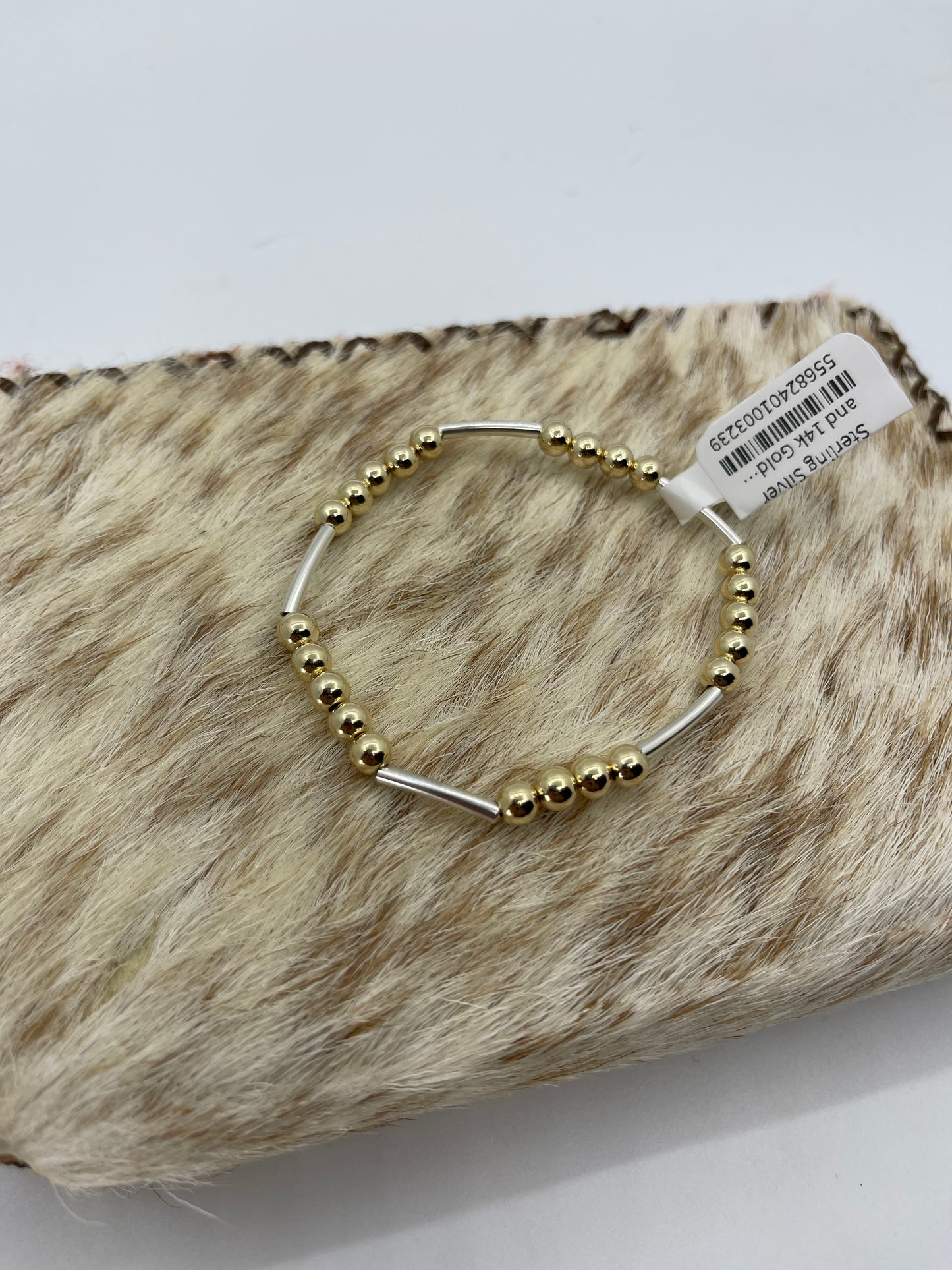 6 1/4" Stretchy Sterling Silver and 14k Gold Filled Beaded Bracelet