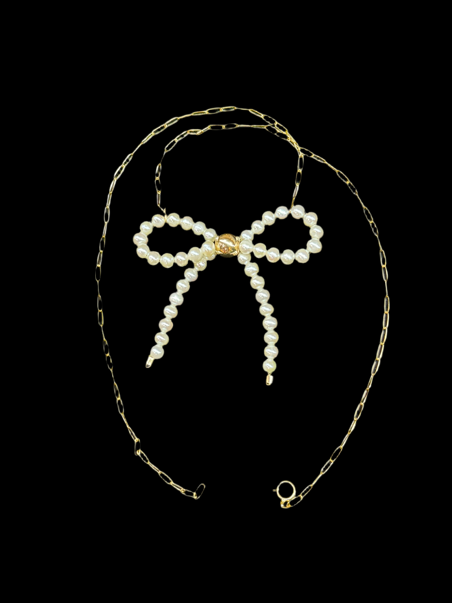 Fresh Water Pearl Bow on 14k Gold Filled Paperclip Chain Necklace