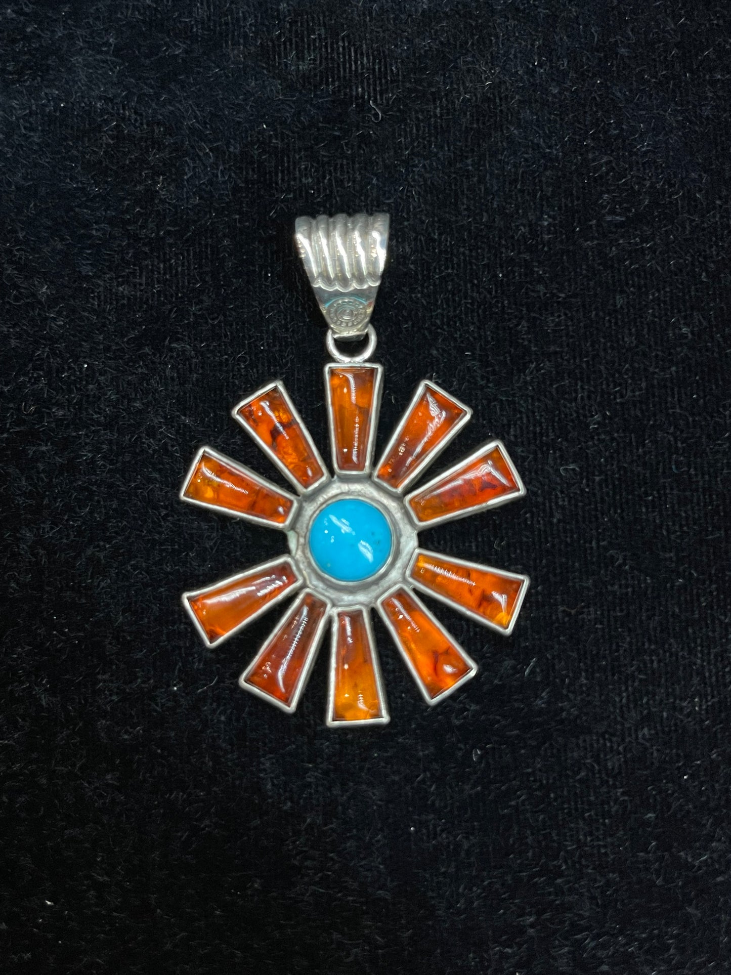 7.4mm Bale Amber and Turquoise Pendant by Zia