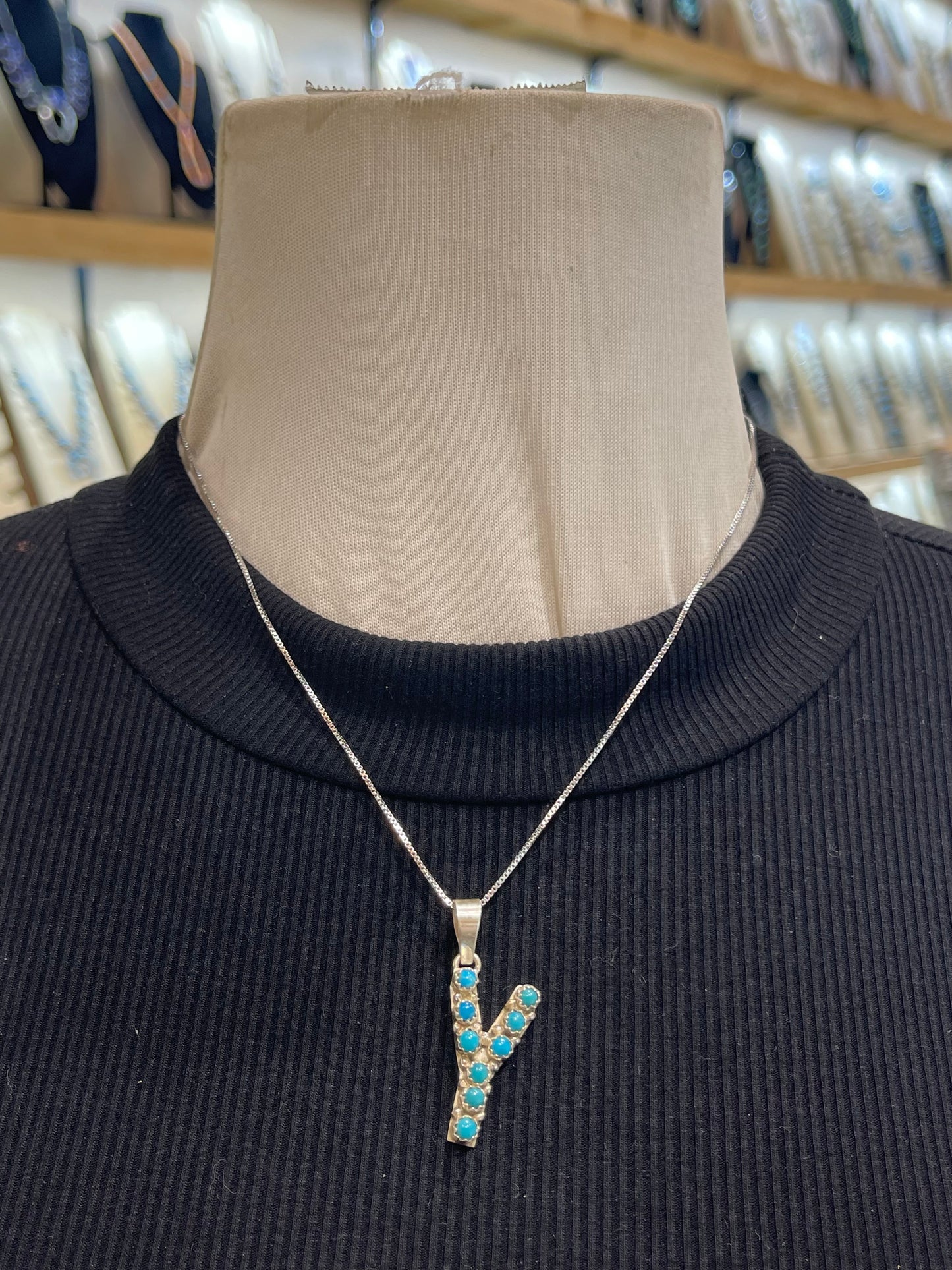 18" Turquoise Letter "Y" Necklace by Scott Skeets, Navajo
