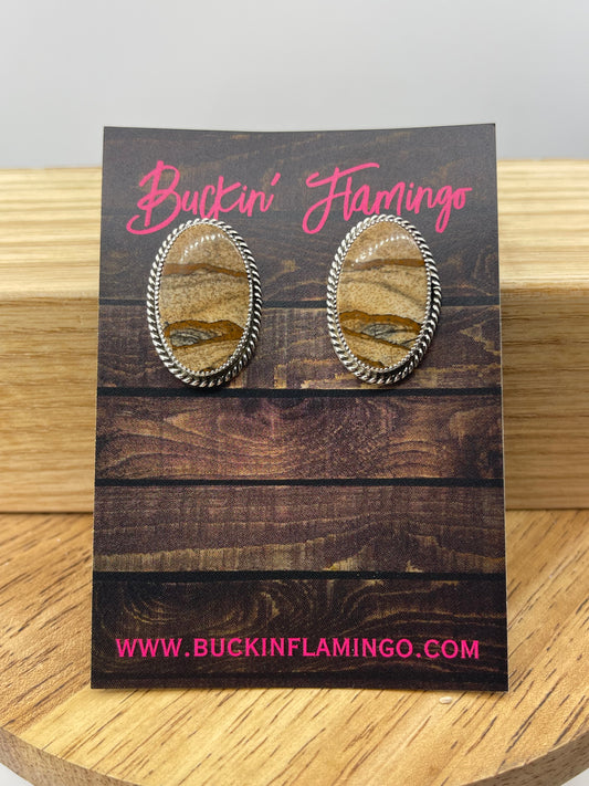 Sandstone Jasper Oval Post Earrings, Navajo