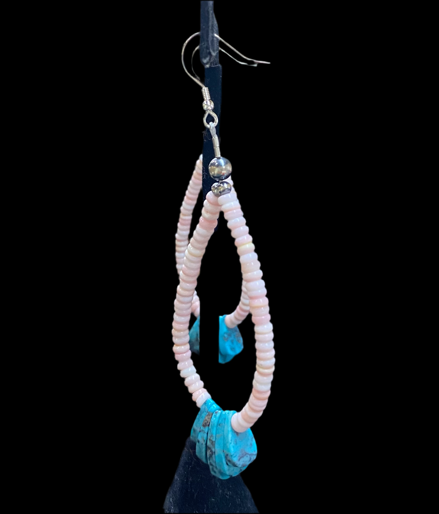 Pink Conch Shell and Turquoise Tear Drop Dangle Earrings