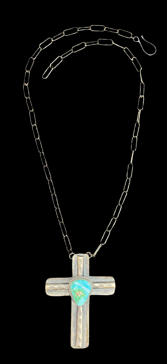 20" Sonoran Gold Turquoise Cross Necklace by Bison, Navajo