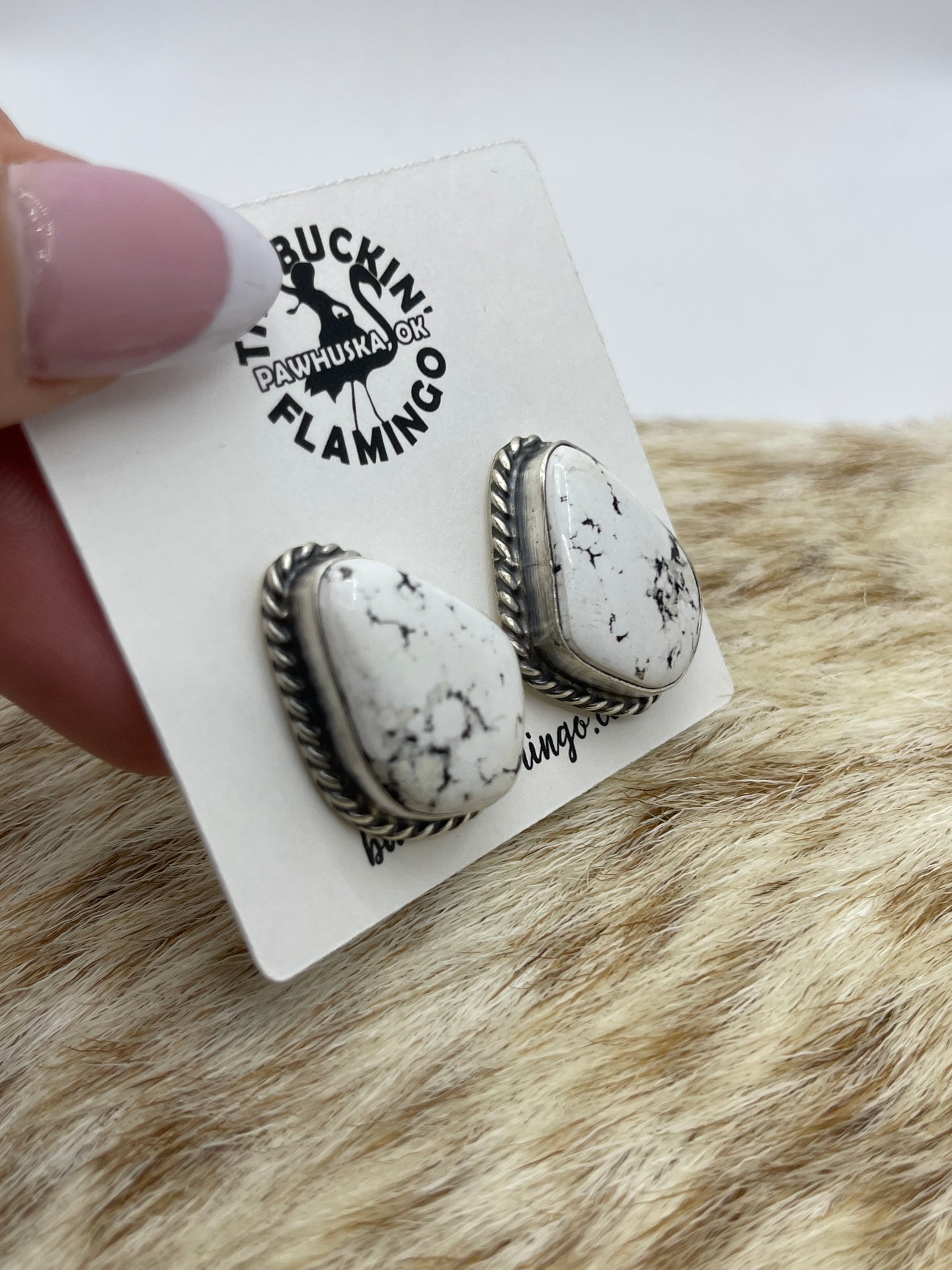 White Buffalo Earrings by Elouise Kee Navajo