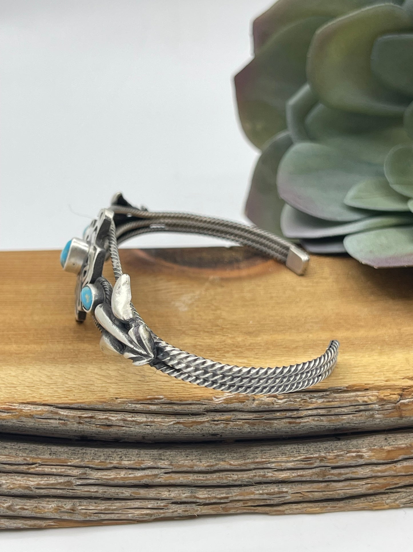 5 1/2"-7 1/2" Turquoise Thunderbird Cuff by Bobby Platero, Navajo