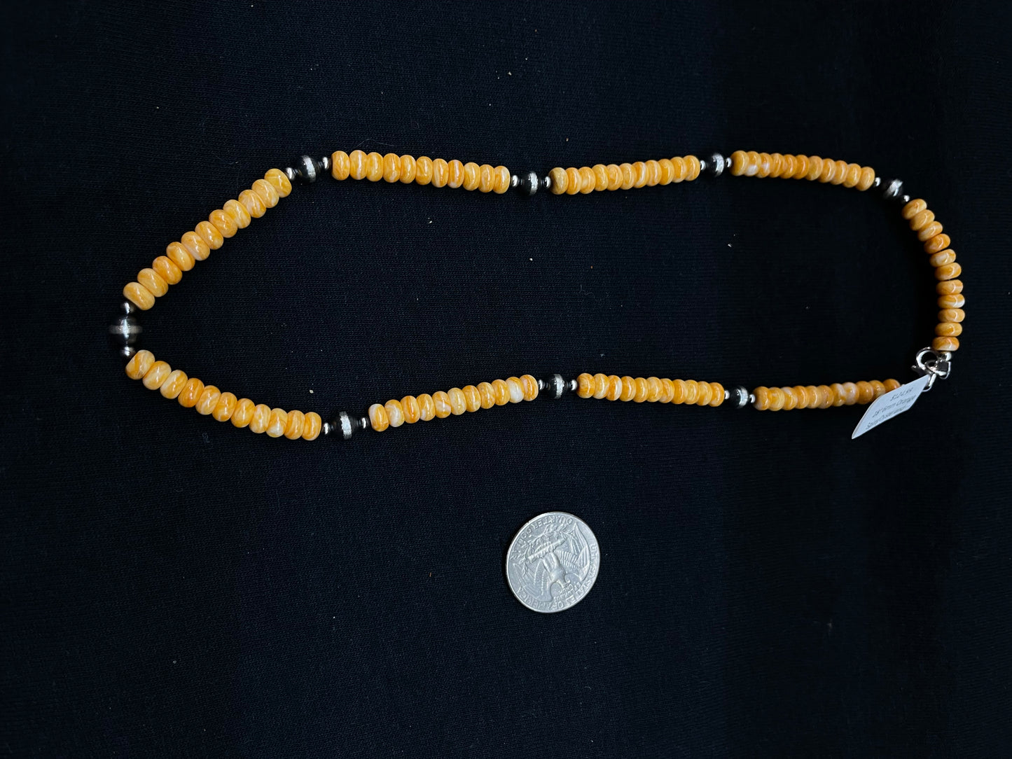 18" 6mm Orange Spiny Oyster and Navajo Pearls Necklace