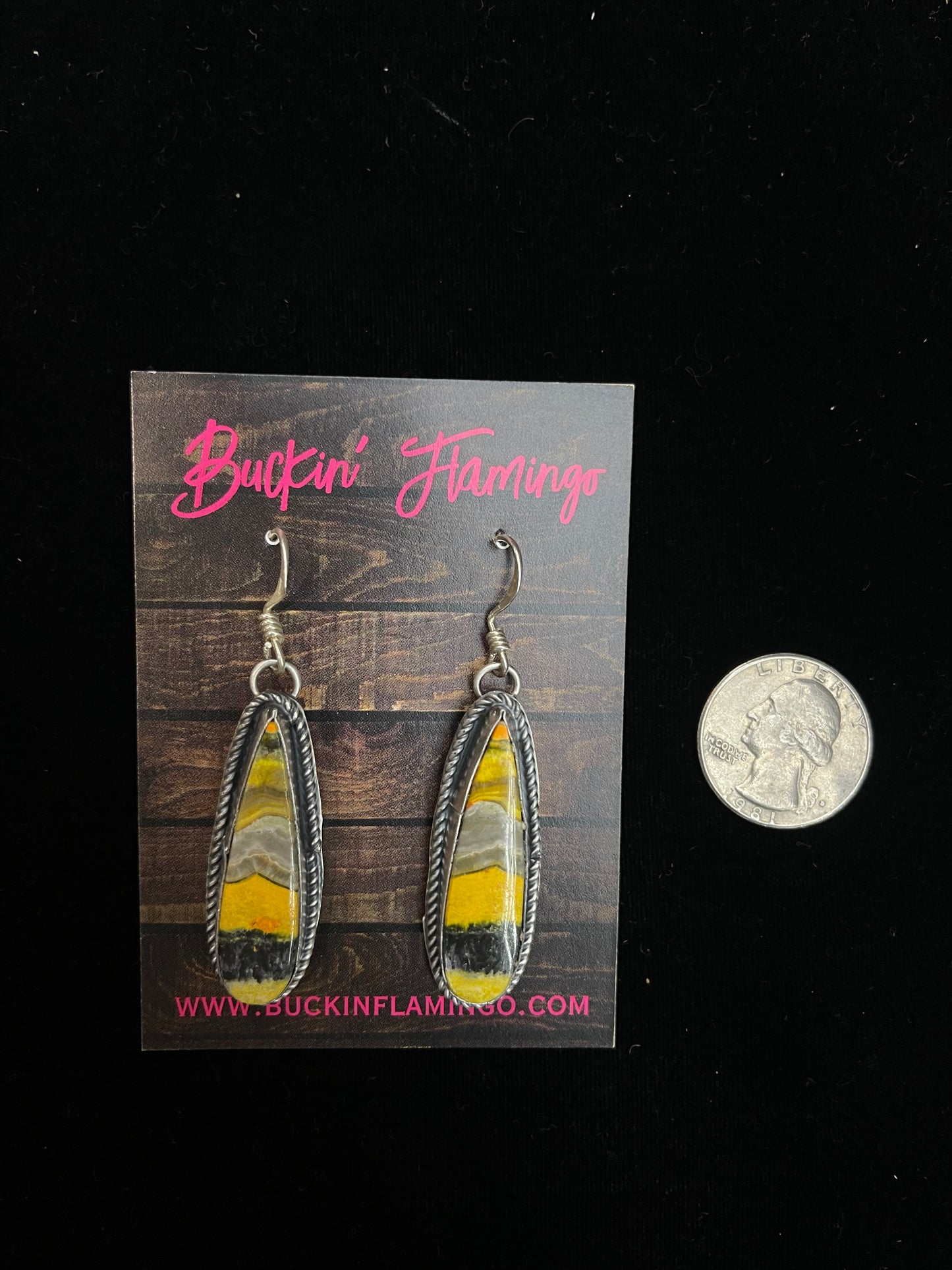 Bumblebee Jasper Teardrop Dangle Earrings by Boyd Ashley, Navajo