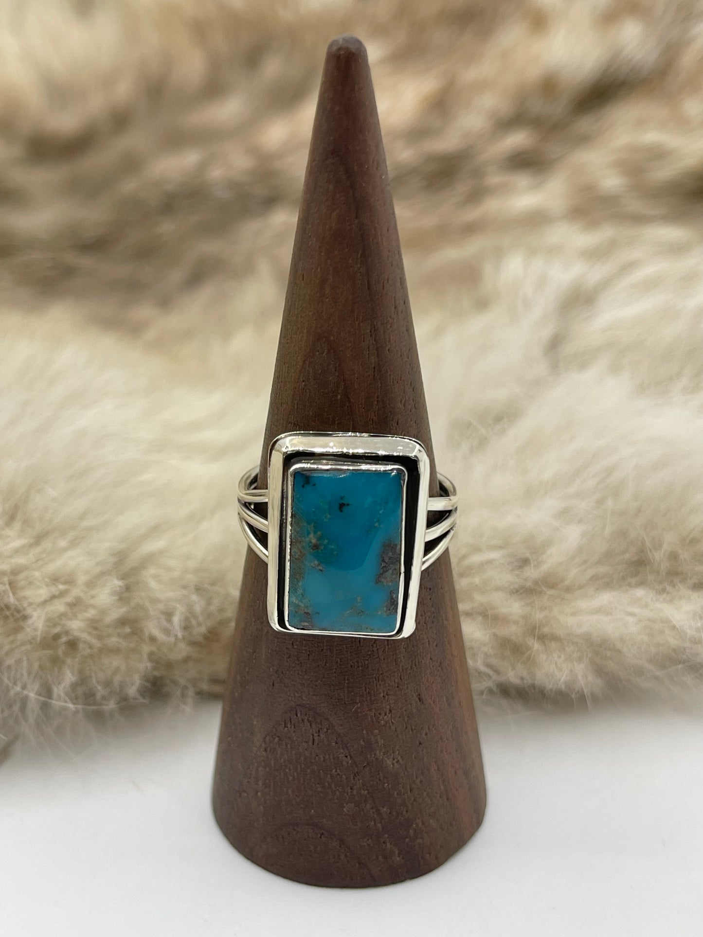 6.5 Square Turquoise Ring by Jason Bahe, Navajo