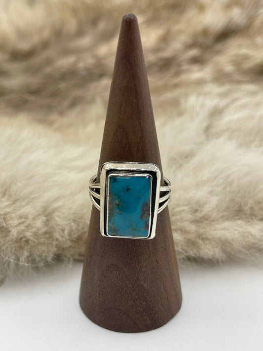 9.0 Square Turquoise Ring by Jason Bahe, Navajo