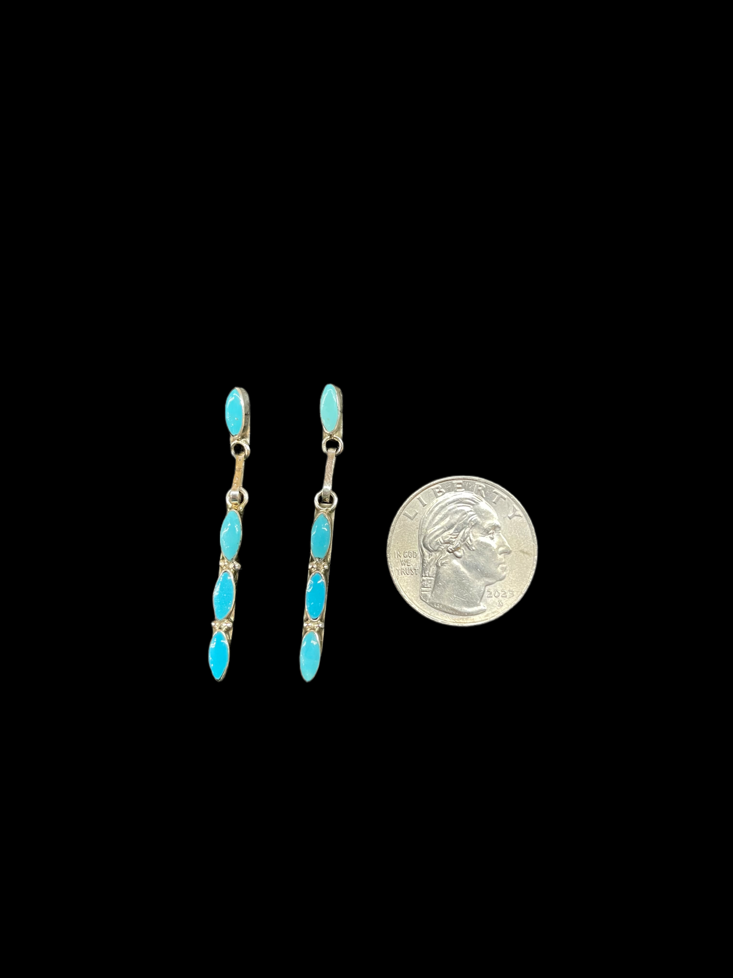 Sleeping Beauty Turquoise Thin Dangles by Shannon Concho, Zuni