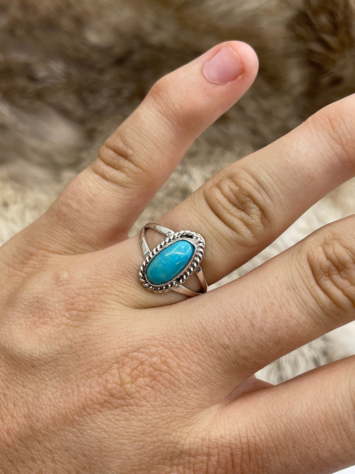 8.0 Single Oval Turquoise Ring by Gerald Joe, Navajo