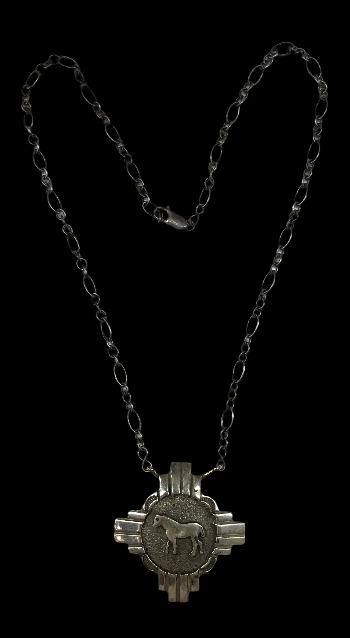 Sterling Silver Zia Symbol With Horse by Emerson Kinsel, Navajo