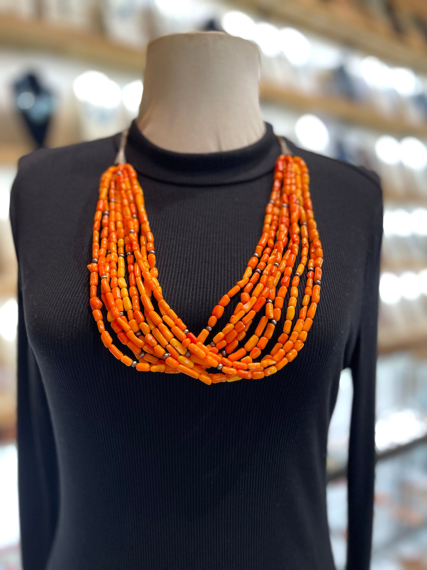 28" 10 Strand Orange Coral Necklace
