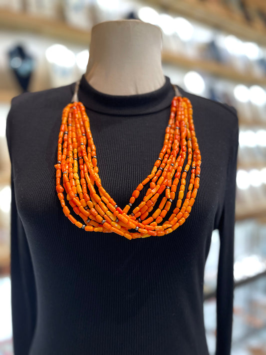 28" 10 Strand Orange Coral Necklace