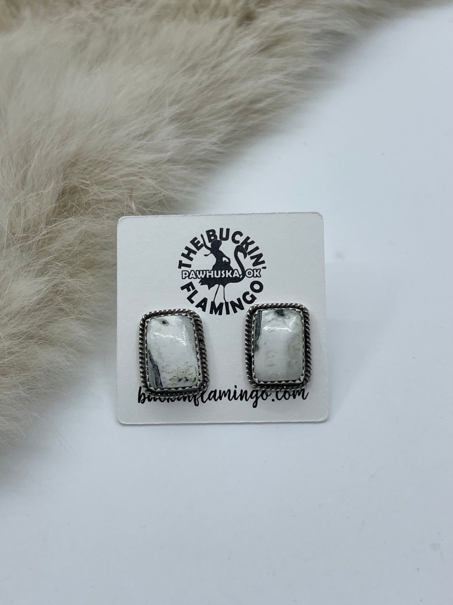 White Buffalo Post at Top Earrings by Virginia Becenti, Navajo