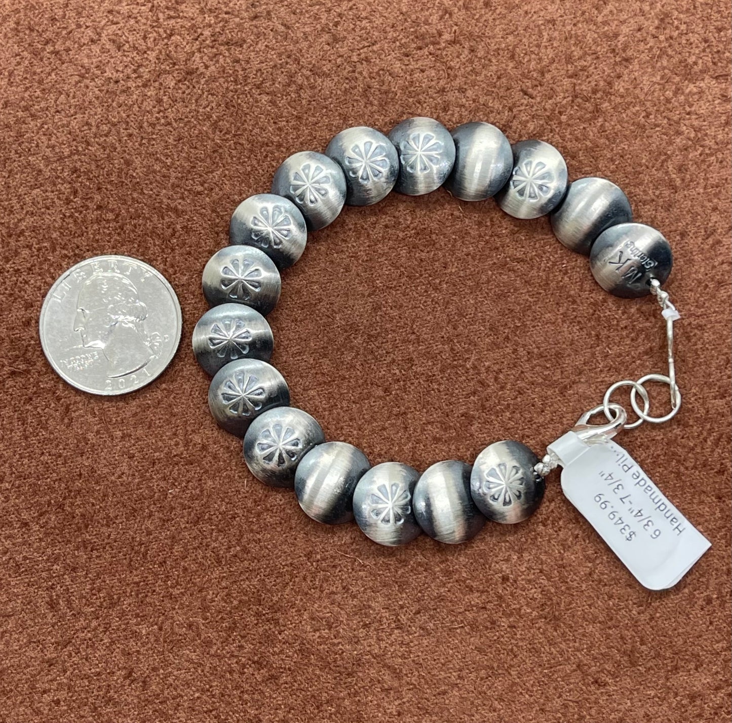6 3/4"-7 3/4" Handmade Pillowbead Bracelet by Maryetta Daukei Kellywood, Navajo
