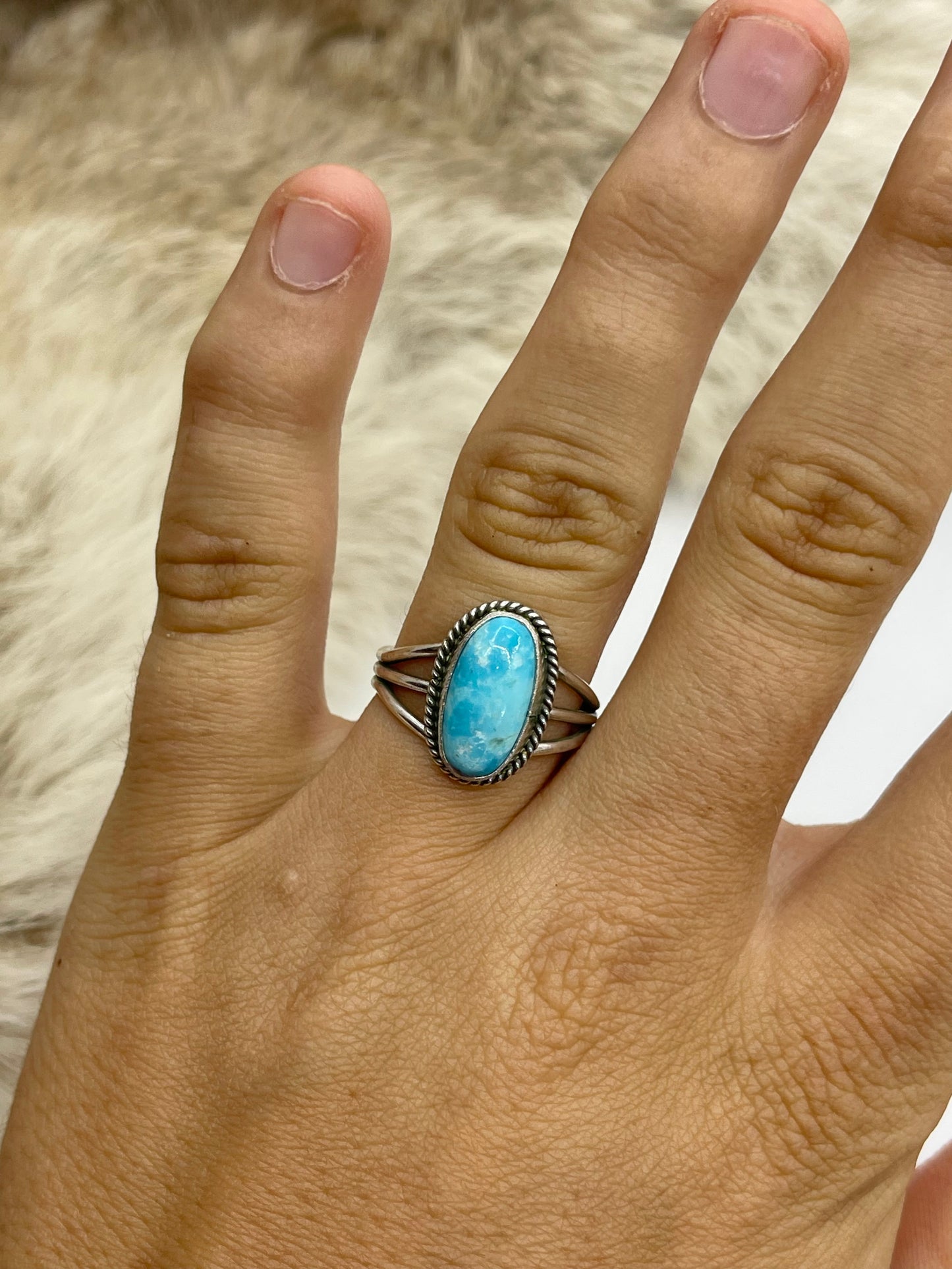 5.5 Turquoise Oval Ring by Judy Largo, Navajo