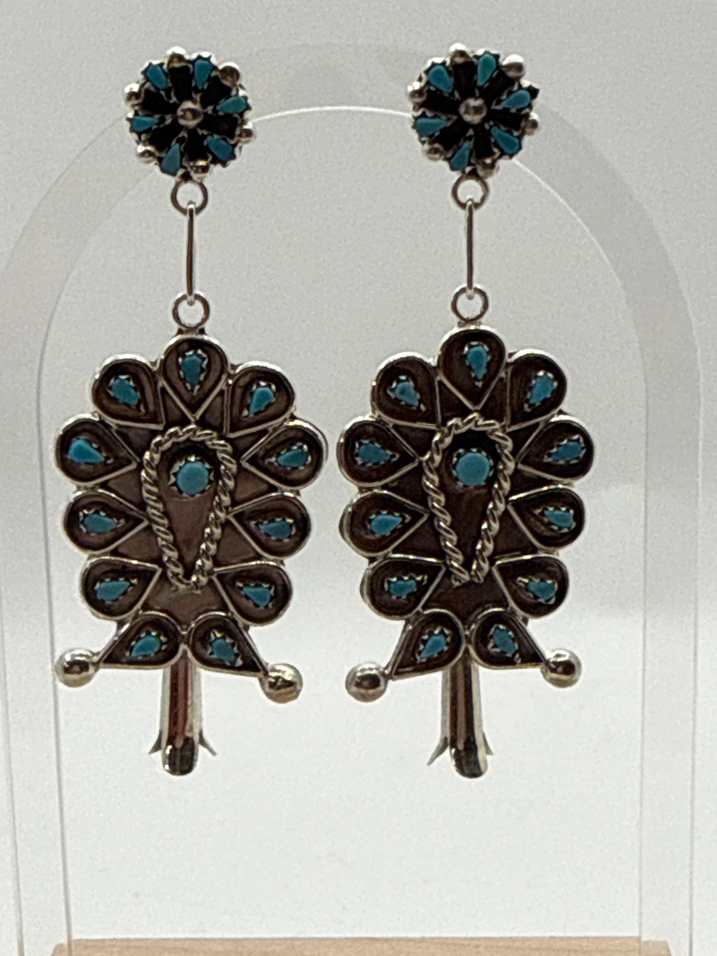 Fancy Blossom Dangle Earrings With Cluster Post by Tricia Leekity, Zuni