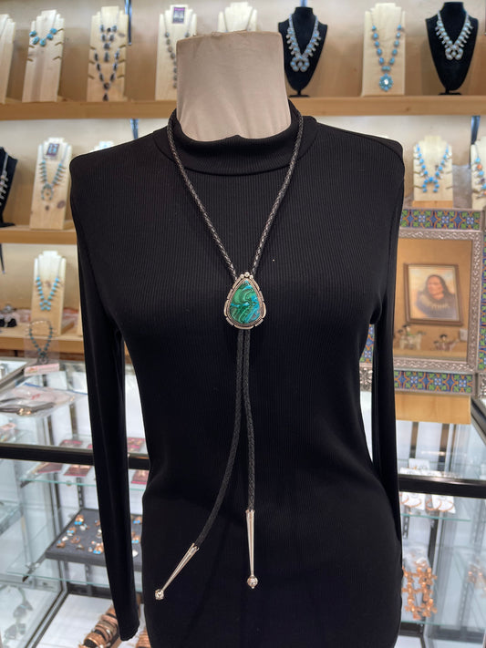 Azurite Bolo Tie by Joelias Draper, Navajo