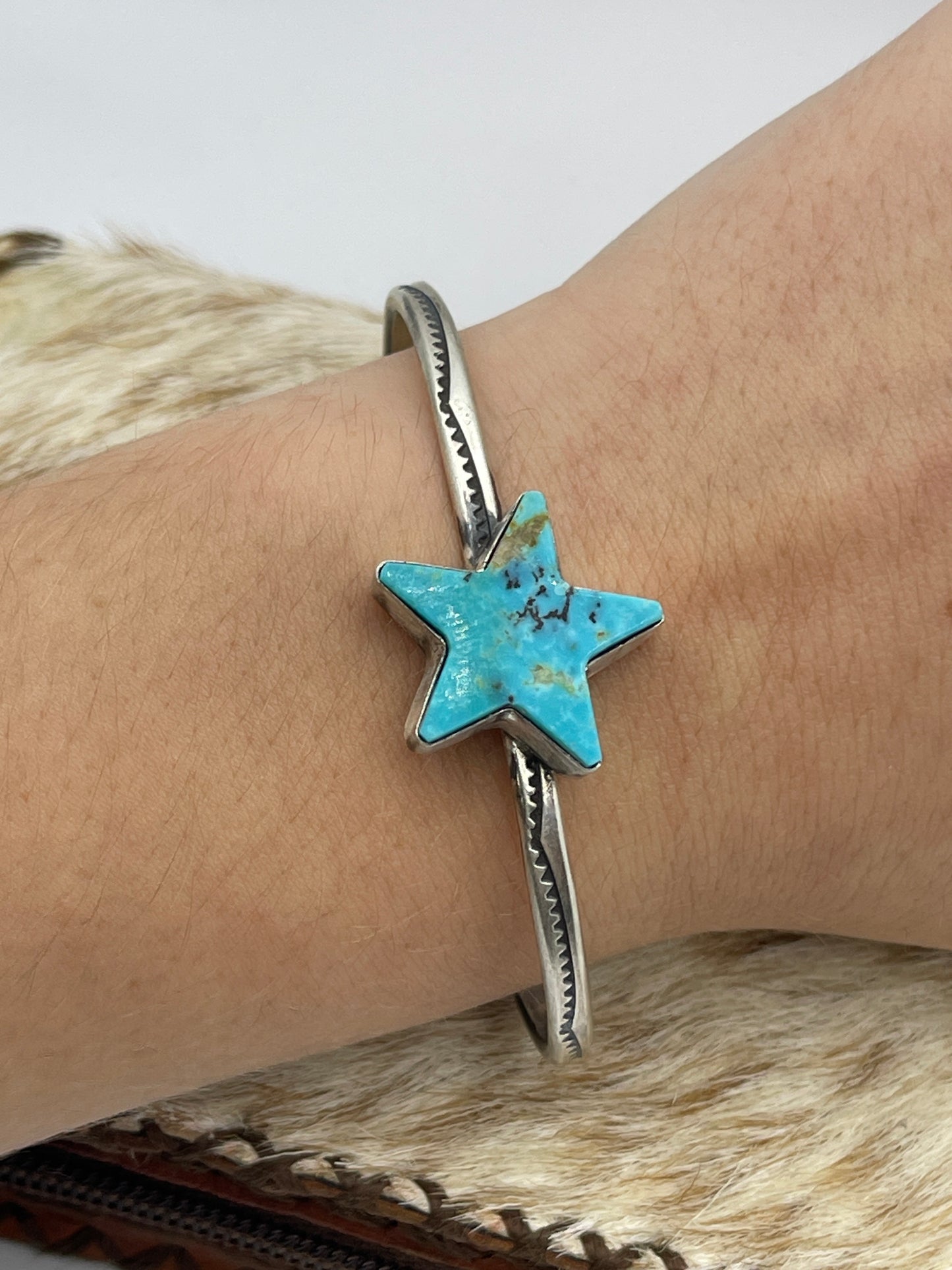 Kingman Turquoise Star Cuff by Donovan Skeet, Navajo