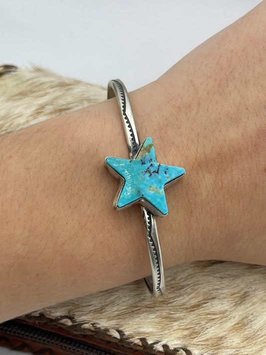 Kingman Turquoise Star Cuff by Donovan Skeet, Navajo