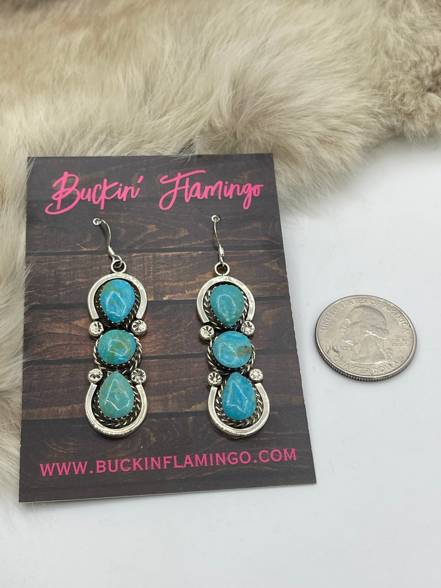 3 Stone Turquoise Hook Dangle Earrings
