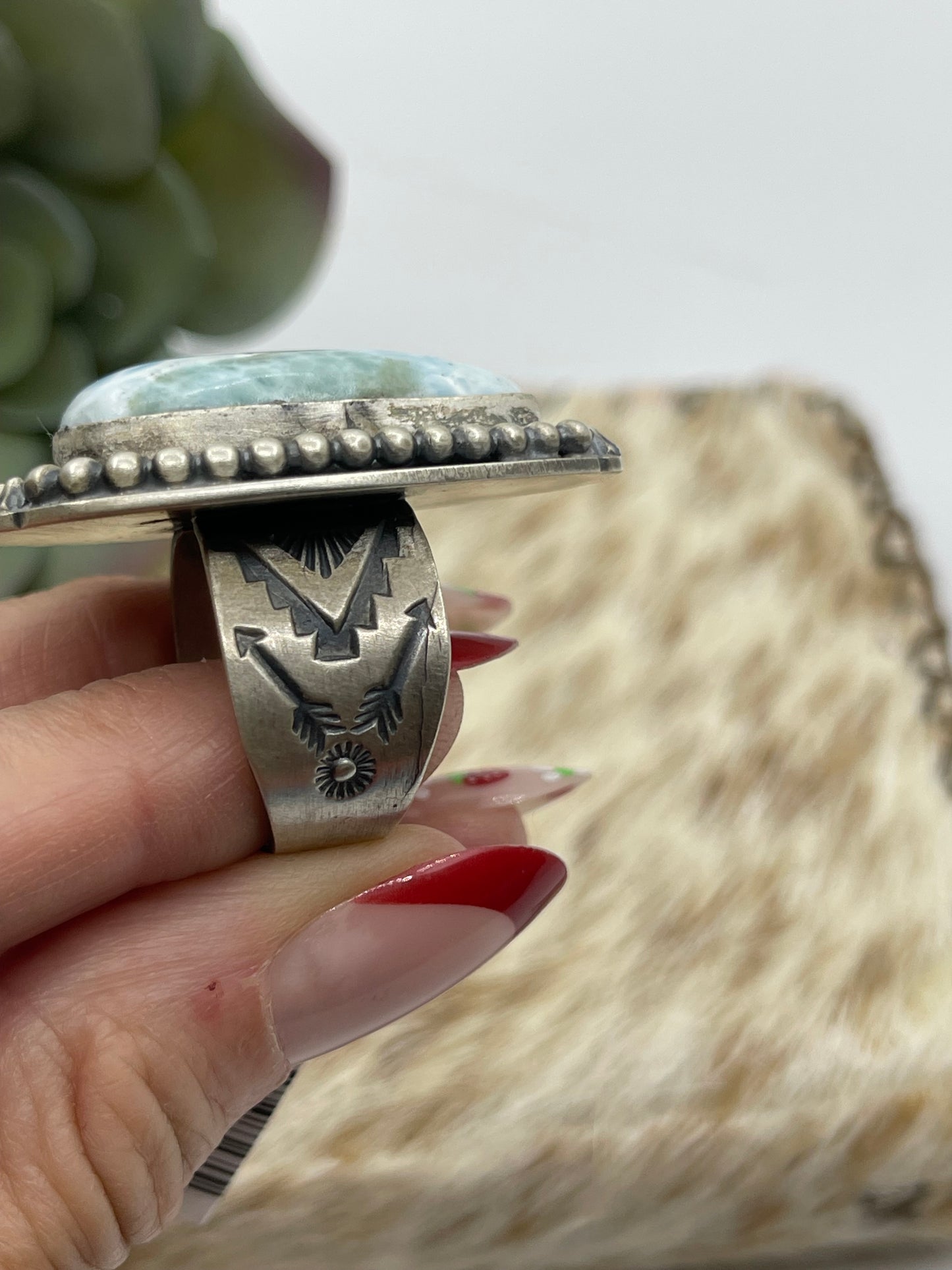 9.0 Larimar Ring by T. Nez Sr., Navajo