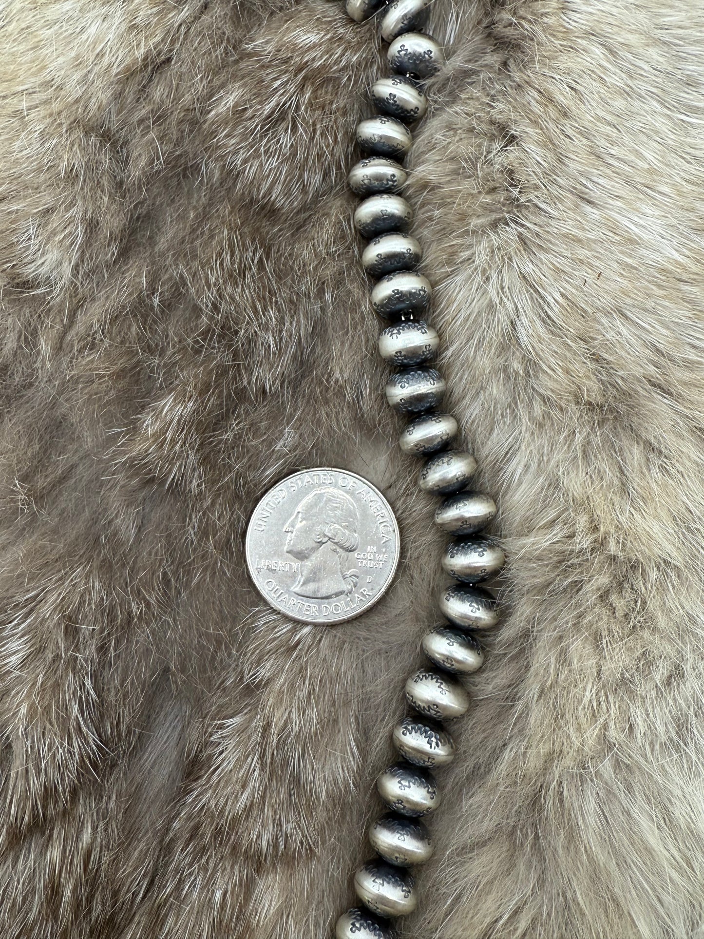 20" 9mm Stamped Handmade Navajo Pearls by Bryannen Halwood, Navajo