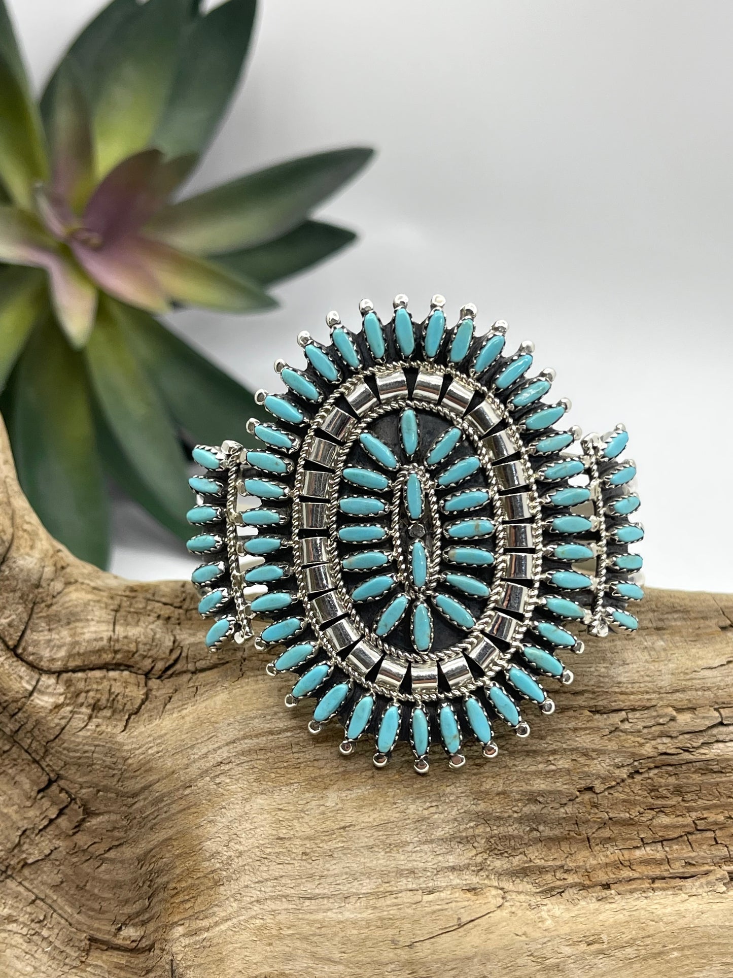 6"-7" Sleeping Beauty Turquoise Needlepoint Cuff by Norman & Rose Nez, Zuni