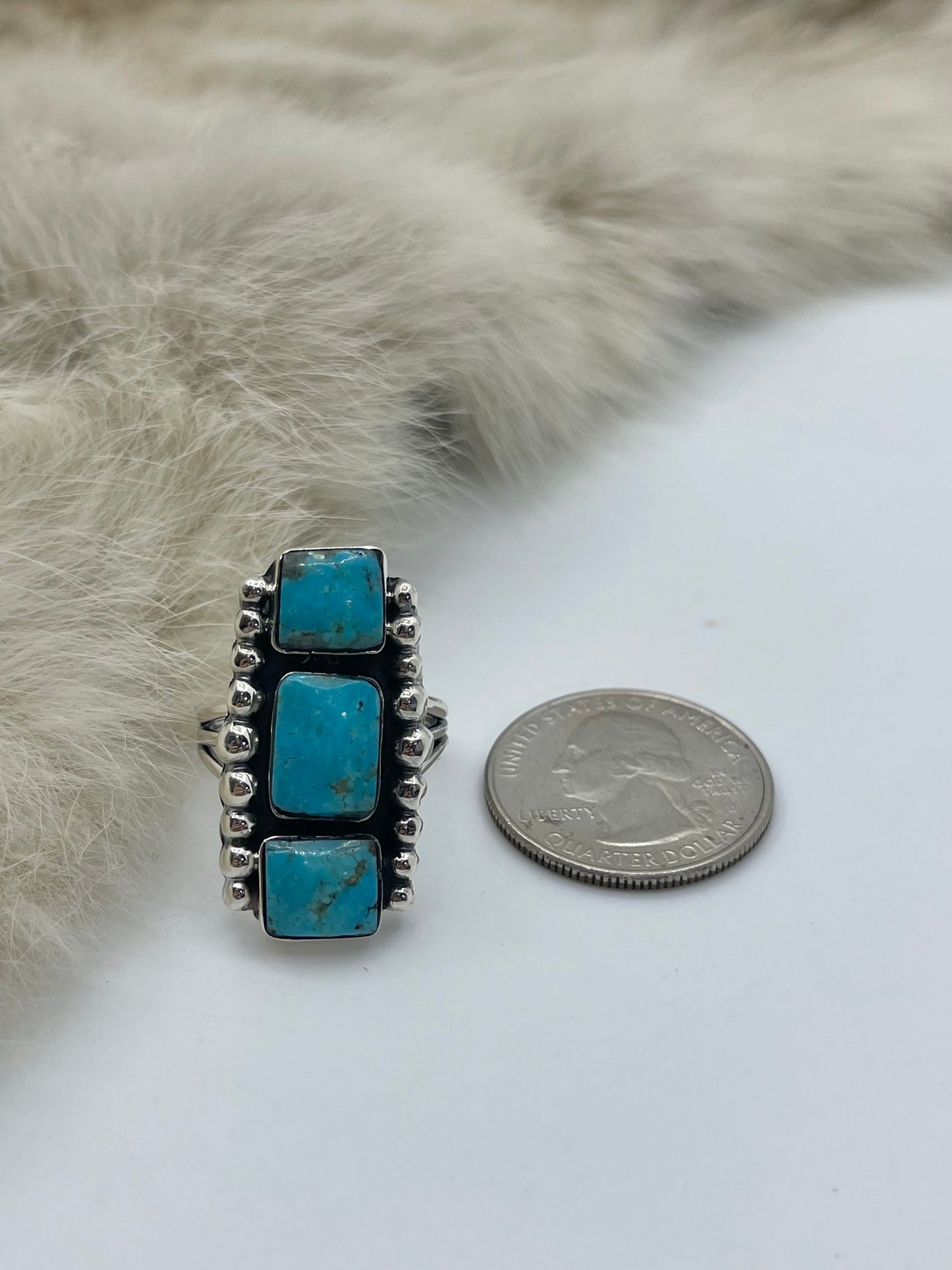 7.5 3 Stone Kingman Turquoise Ring