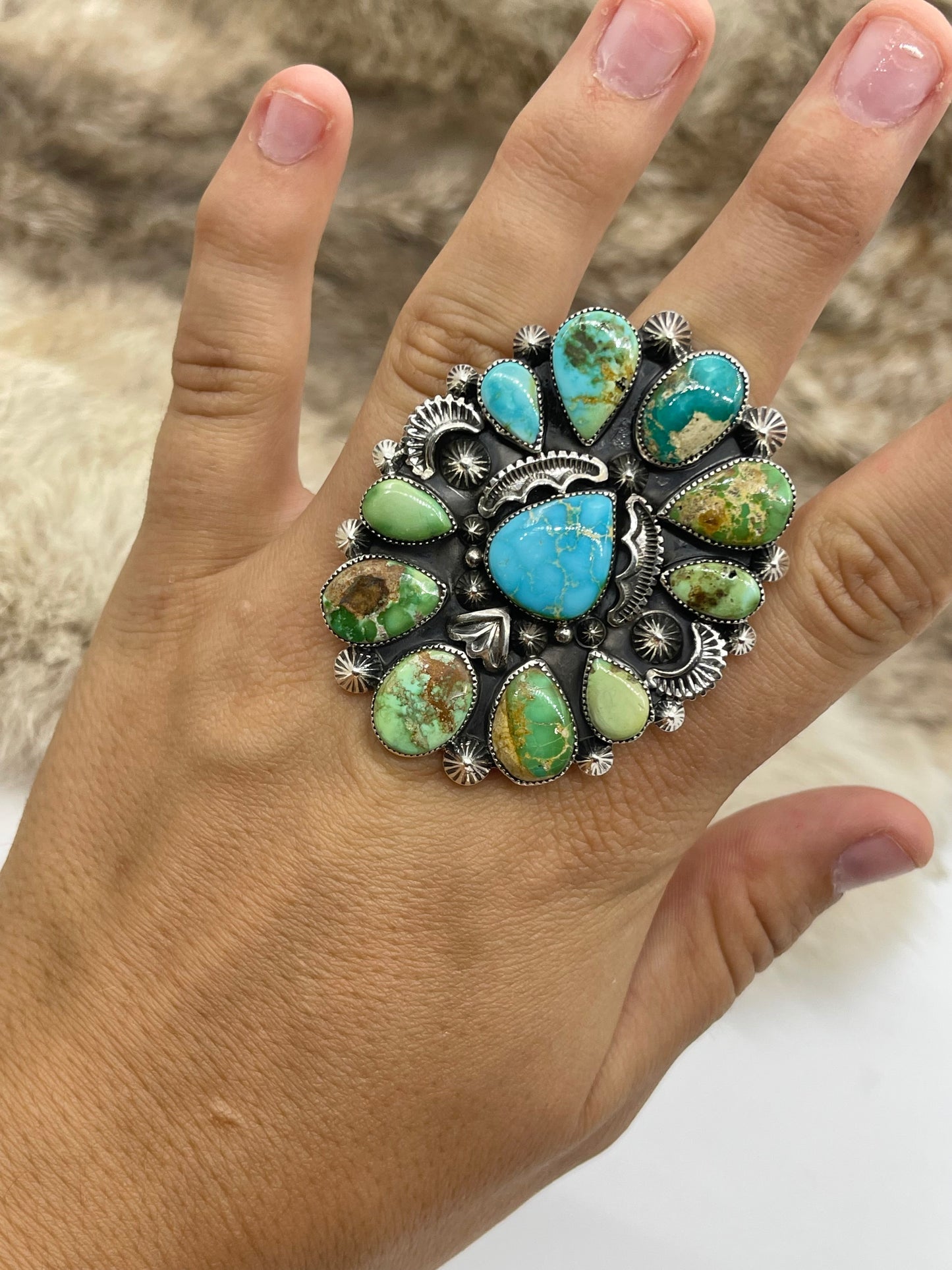 8.5 Sonoran Turquoise Cluster Ring by Larson L. Lee, Navajo