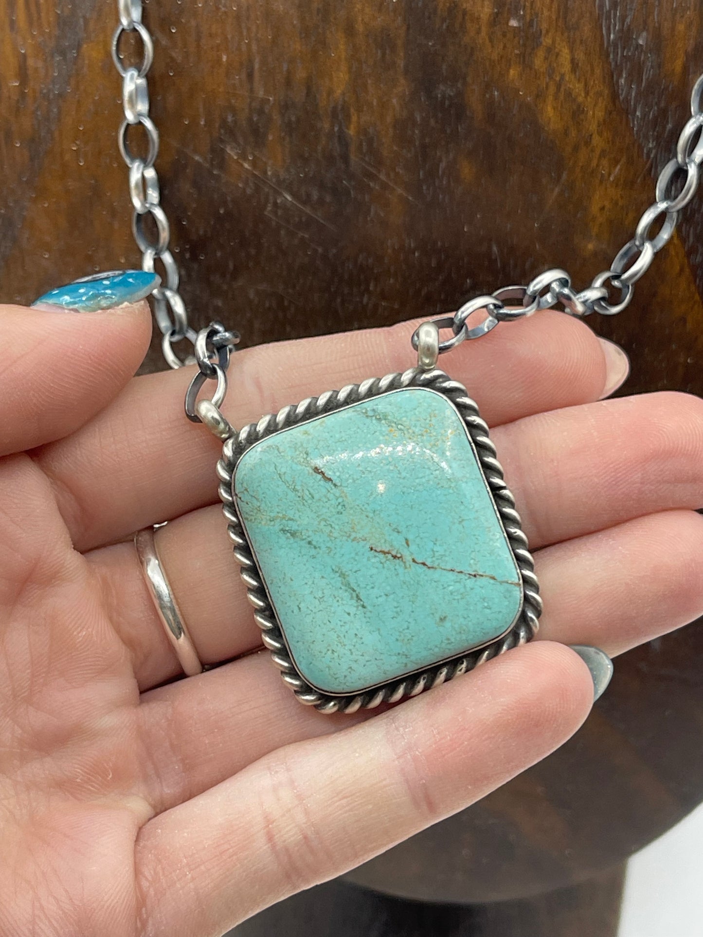 18" #8 Turquoise Square Necklace by Augustine Largo, Navajo